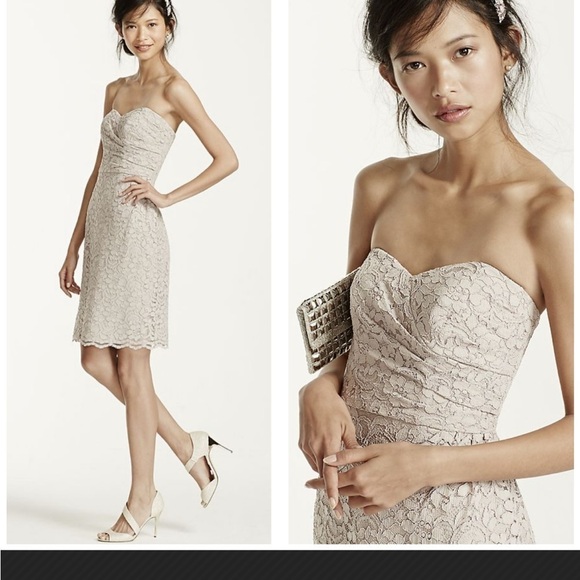 David’s Bridal Short Strapless All Over Lace Dress 0132 - Picture 12 of 13